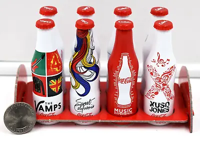 *Set Of 8 Miniature 3  MUSIC EXPERIENCE Aluminum Coca Cola Bottles & Stand Mini • $26.99