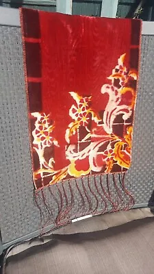 Antique Art Deco Red Velvet Fringe Piano Scarf/ Table Runner 23 1/2 X 11     • $75