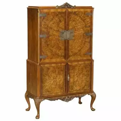 Sublime Art Deco Drinks Cabinet With Exquisite Burr Walnut Panels Cabriole Legs • £3500