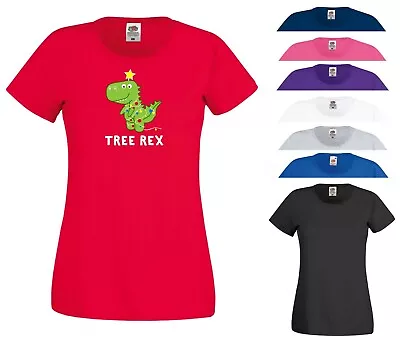 Christmas Tree Rex T Shirt Funny T Rex Dinosaur Lights Xmas Gift Women Tee Top • £11.99