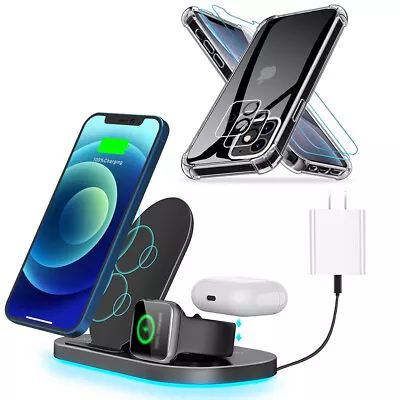 $74.99 • Buy For IPhone 12 Pro Max 3 In 1 Wireless Fast Charging Station+Case+Lens Glass Film
