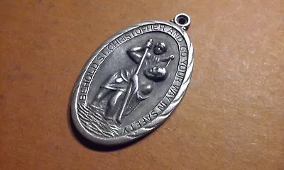 St. Christopher Vintage Pendant Medal Oval Silver-Tone Return Key Fob Michigan • $9
