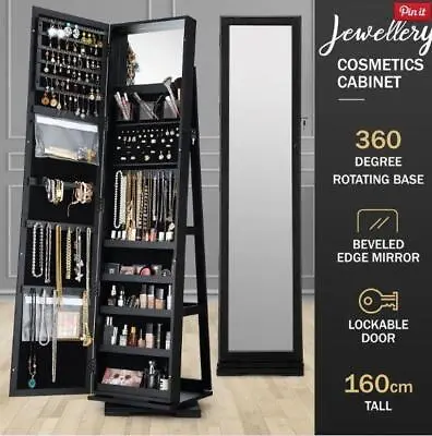 $207 • Buy Rotatable Mirror Jewellery Cabinet Makeup Freestanding Jewellery Organiser Black