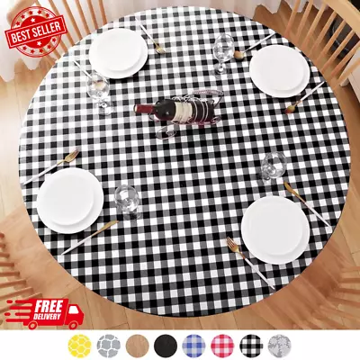 Round Tablecloth Fitted Round Plastic Vinyl Table Cloths With Flannel Backing An • $19.75