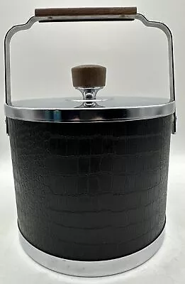 Vintage Atapco Ice Bucket Black Faux Alligator Chrome Mid Century Modern Black • $10