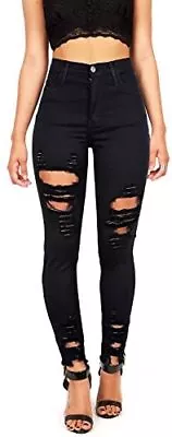 Vibrant Womens Juniors High Rise Jeans W Heavy Distressing Black Size 7 • $7.99