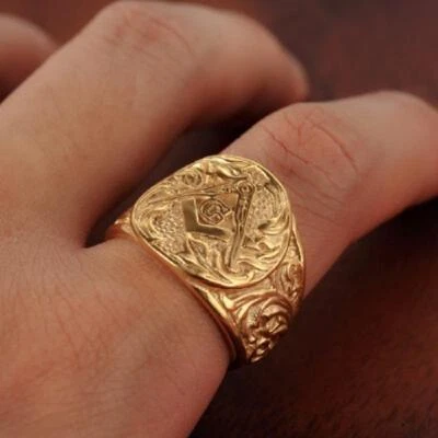£8.69 • Buy Masonic Ring Gold & Silver Mens Embossed Stamped Freemason Sterling Silver Gift