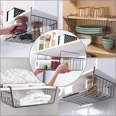 2pcs Large Under Shelf Storage Basket Rack Kitchen Cupboard Organiser Heavy Duty • £8.99