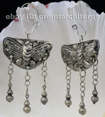 Tribal Exotic Chinese Handmade Miao Silver Butterfly Earring • $25