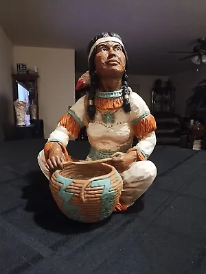 Vintage Universal Statuary Native American Indian Woman Baby Pot Statue Signed • $44.95