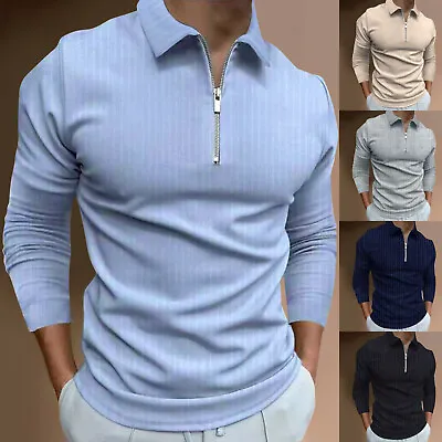 £4.09 • Buy Mens Polo Shirt Casual Shirt Collar Long Sleeve Fitness Tops Pullover Blouse