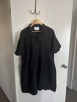 Decjuba D- Luxe Dress Size L Black Dropwaist Shirt Sleeve Linen Shirt Dress • $10