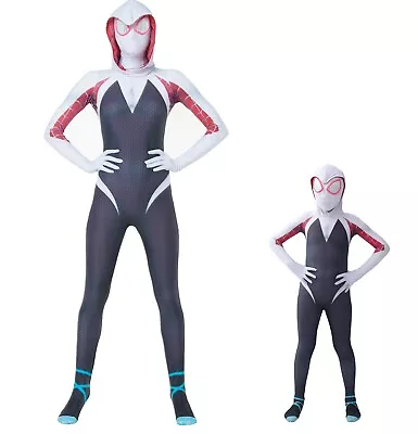 Kids Girls Spiderman Into The Spider Verse Gwen Stacy Jumpsuits Cosplay Costume • $17.99