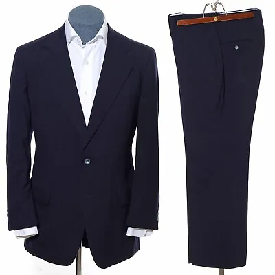 40R Vintage 70s Navy-Blue/Black Wool Blend 2-Piece Suit 33x29 Trousers Jacket M • $148