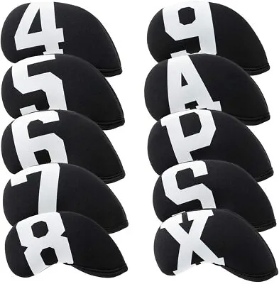 Black Neoprene Golf Iron Club Head Covers 10pcs Set For Mizuno Callaway Titleist • $12.90