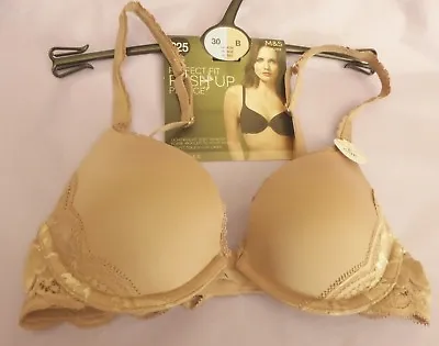 NEW! M&S Marks & Spencer Nutmeg Brown Perfect Fit Push-up Plunge Memory Foam Bra • £16.99
