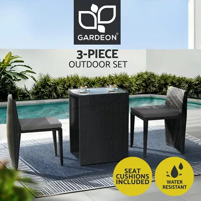 $265.95 • Buy Gardeon 3-Piece Outdoor Dining Set Wicker Table Chairs Bistro Patio Furniture