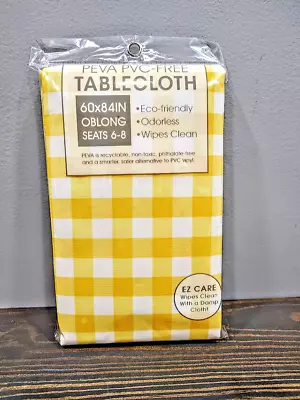 60 X 84 Yellow Gingham Plaid  Polyethylene Vinyl Flannel Back Tablecloth • $7.99