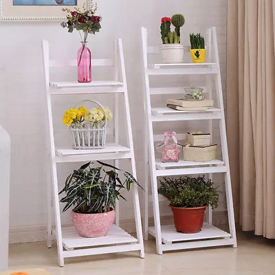 Wooden Folding Ladder Shelf Plant Rack Bookcase Storage Display Unit Shoe Stand • £27.94