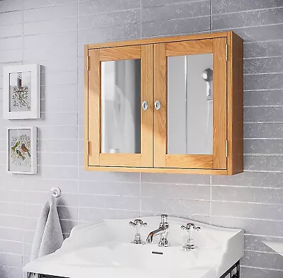 Oak Bathroom Cabinet | Wooden Wall Mounted Storage Mirror Cupboard/Unit • £109.99