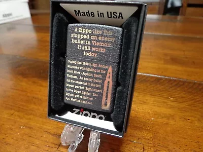 Zippo Stopped A Bullet Vietnam Black Crackle Zippo Lighter Mint In Box • $29.95