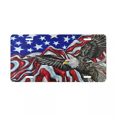 American Flag Eagle Front Aluminum Car  License Plate  4 Holes Made In USA • $10.99