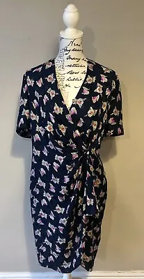 £29.99 • Buy LUISA SPAGNOLI Stunning Navy & Pink Vintage 100% Silk Floral Dress Size 12 VGC