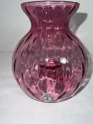 Vintage Pilgrim Optic Swirl Glass Vase Red  Cranberry Glass Hand Blown Art Glass • $18