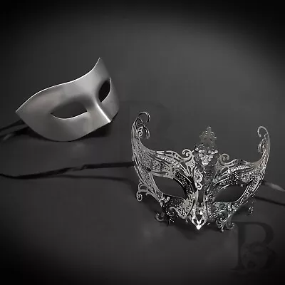 Masquerade Mask For Couples Silver Luxury Venetian Couples Masks W7344 M7142 • $19.95