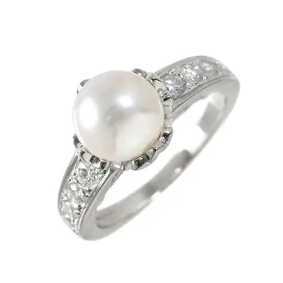 MIKIMOTO Akoya Pearl 7.5mm Diamond Ring Platinum Size4.75-5(US) 90222256 • $581.08