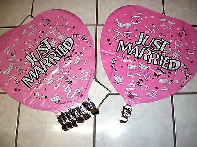 Wedding Mylar Balloons Lot Of 7 Just Married Champagne Toast Pink Heart Shaped • $8.99