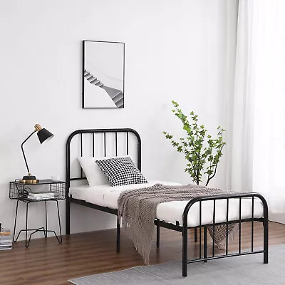 3Ft Metal Bed Frame Single High Headboard Sleeper Thick Stable Black Clearance • £39.99
