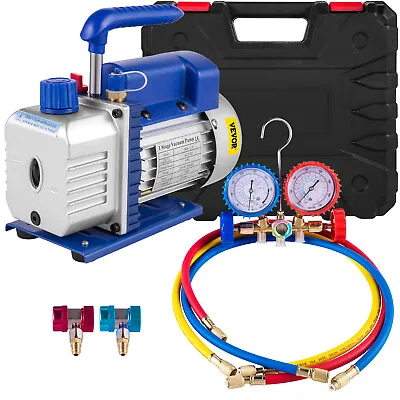 4CFM 1/4HP Vacuum Pump HVAC Refrigeration R134A Adapter Pressure Gauge A/C • $125.99