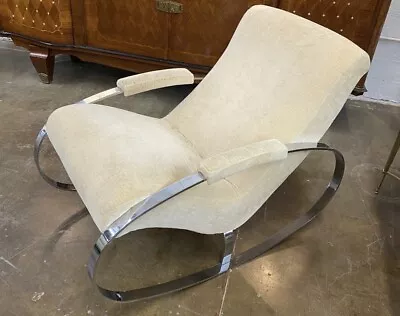 Mid Century Modern Guido Faleschini Chrome & Brass Milo Baughman Rocking Chair • $2000