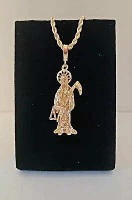 La Santa Muerte Grim Reaper 18k Plated 20  Gold Rope Chain Necklace  • $13.33