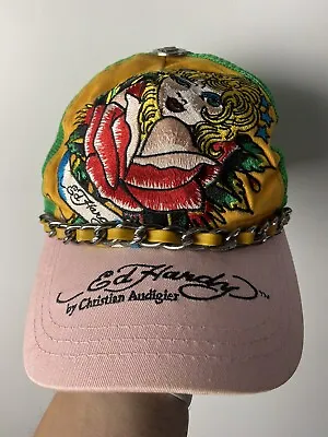 Ed Hardy Hat Cap Vintage Y2K Trucker Embellished Rhinestone 2000’s Adult Size • £31.31