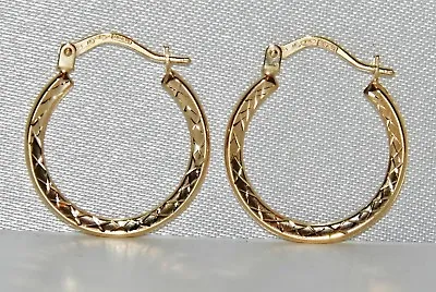 9ct Yellow Gold Patterned Creole Hoop Earrings • £39.95