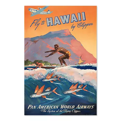 Fly To Hawaii - 1940s Vintage Surfing Travel Poster 01 - Classic Art Print • $16.99