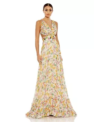 Mac Duggal Dress Size 0 Floral Print Cut Out Tiered Gown • $225