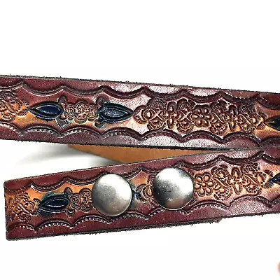 Genuine Leather Vintage Belt Strap Unfinished Cut To Fit 49  Tooled Western Thin • $21.99