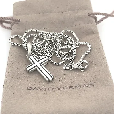 David Yurman Sterling Silver Small Deco Cross With Box Chain Necklace 17 -18  • $299.99