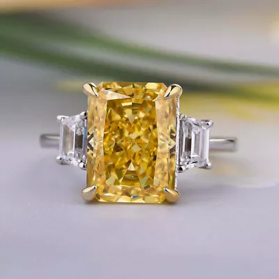 5 Ct Radiant Cut Yellow Sapphire Trilogy Engagement Ring 14k White Gold Finish • £89.88