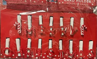 16 X WOODEN CHRISTMAS CARD HOLDER PEGS Red Tartan Polka Dot GARLAND Decorations  • £3.15