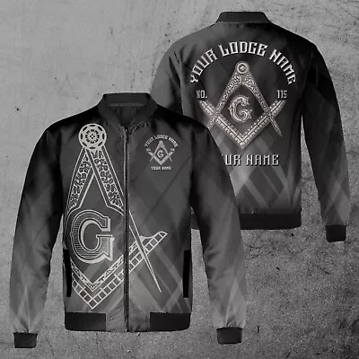 Customize Name Lodge Name Masonic Freemasonry Emblem Mason Unisex Bomber Jacket • $44.59