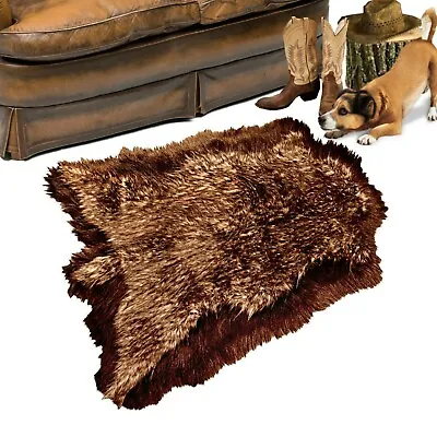 $1299.99 • Buy Faux Fur Deer Skin, Shag Bear Area Rug, Wolf, Brown  Fur Border, Suede Lining