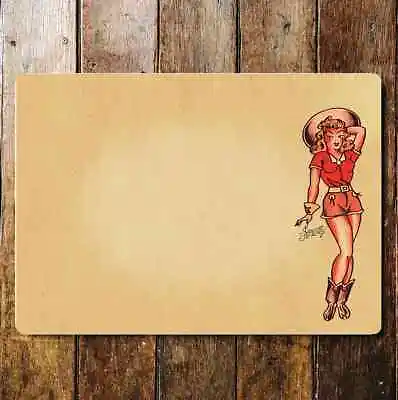 Sailor Jerry Pin Up Girl Cowgirl Rum Tattoo - Metal Tattoo • £5.99