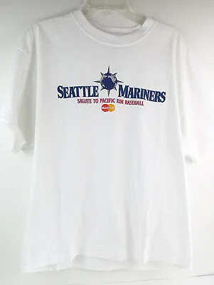 VTG Seattle Mariners Salute To Pacific Rim Baseball White Promo S/S T-Shirt XL • $21.24