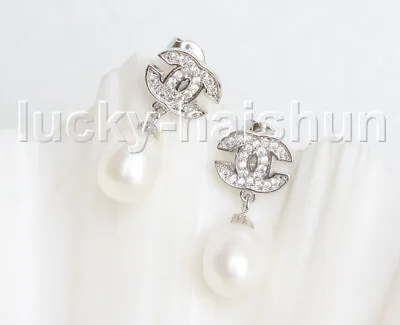 Drop Dangle Stud 10mm White Pink Purple Black Pearls Earrings 925 Silver J11475 • $12