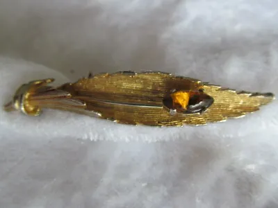 Vintage Leaf Brooch By Hollywood Mid Century Faux Amber Signed Gold Tone • £8