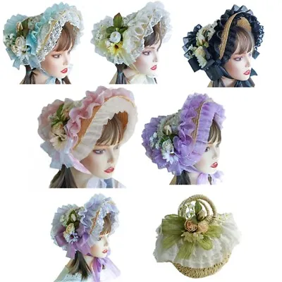 Teas Party SunHat Lace Fascinators For Women Lolit Straw Hat Victorian Bonnet • $39.14